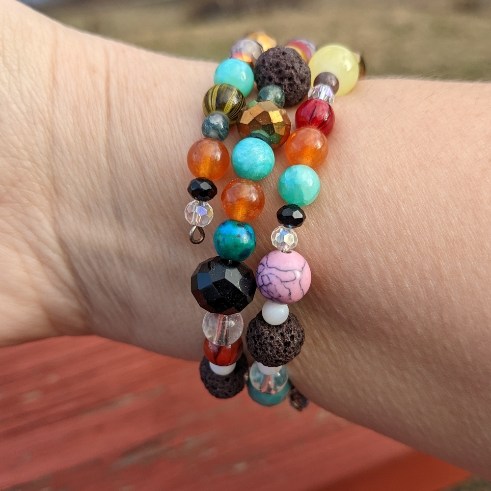 NEW LAVA STONE CRYSTALS Bracelet Gemstone Handmade Coil Wrapped Wire Colorful - Picture 8 of 8